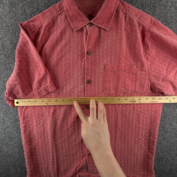 Tommy Bahama Silk Short Sleeve Red Medium Herringbone Hawaiian Beach Button Up - Picture 5 of 15